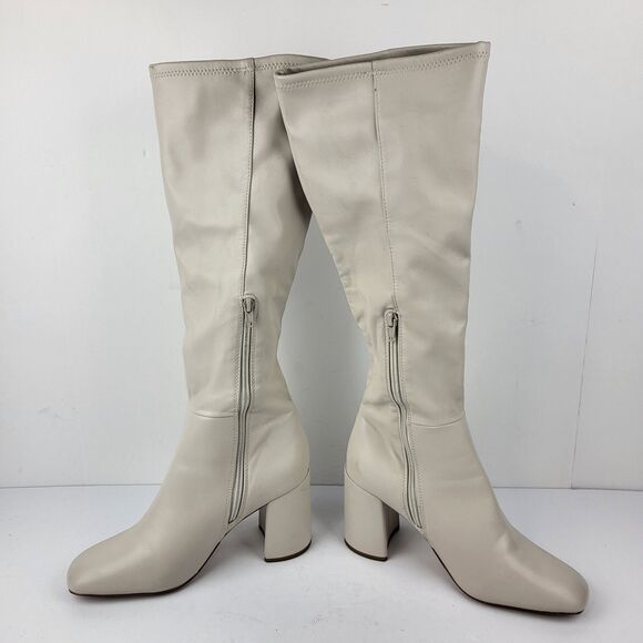 Steve Madden Lizah Boot Off White Faux Leather Knee High Block 10M - Picture 14 of 16